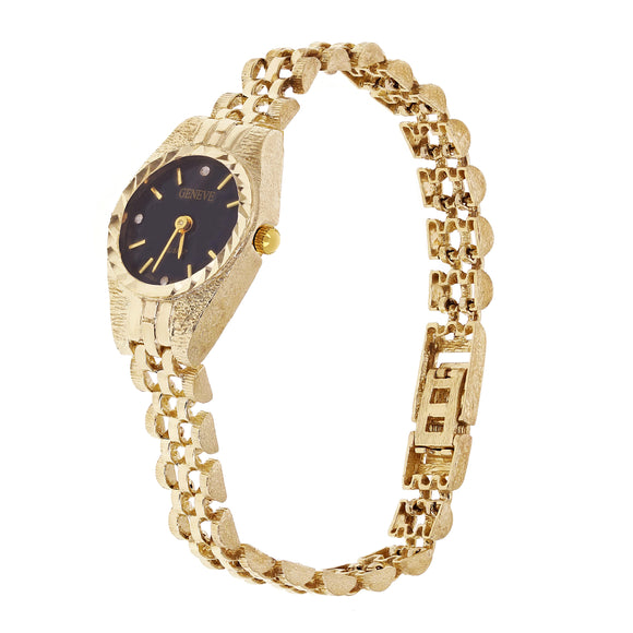 Women's 14k Yellow Gold Watch Link Geneve Diamond Wrist Watch 6-6.5