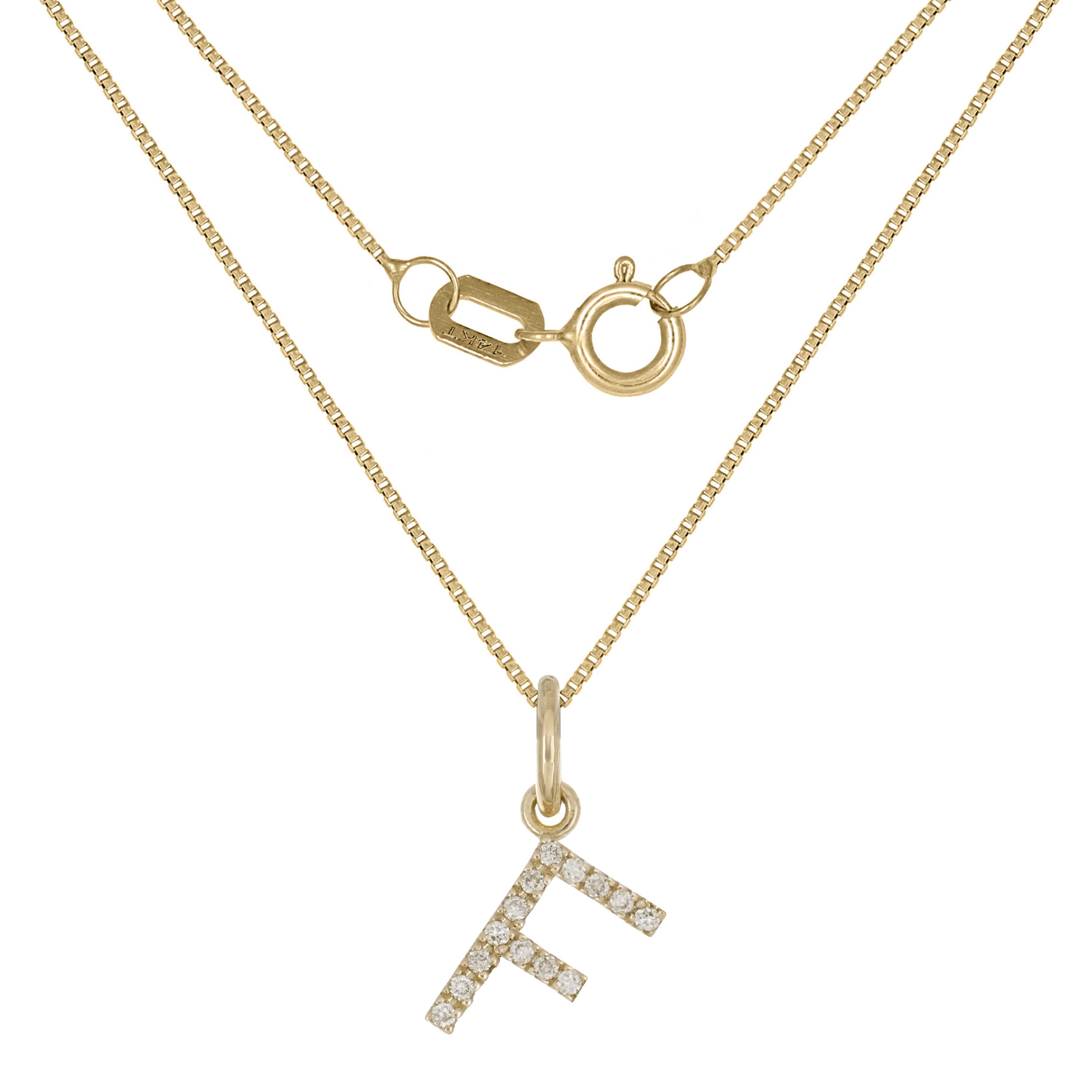 14k Yellow Gold Diamond Initial Letter F Charm Pendant Necklace 18" - Letter F,Yellow
