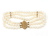 14k Yellow Gold Vintage 3 Row Strands Pearl Bracelet 7.5" 5.25mm