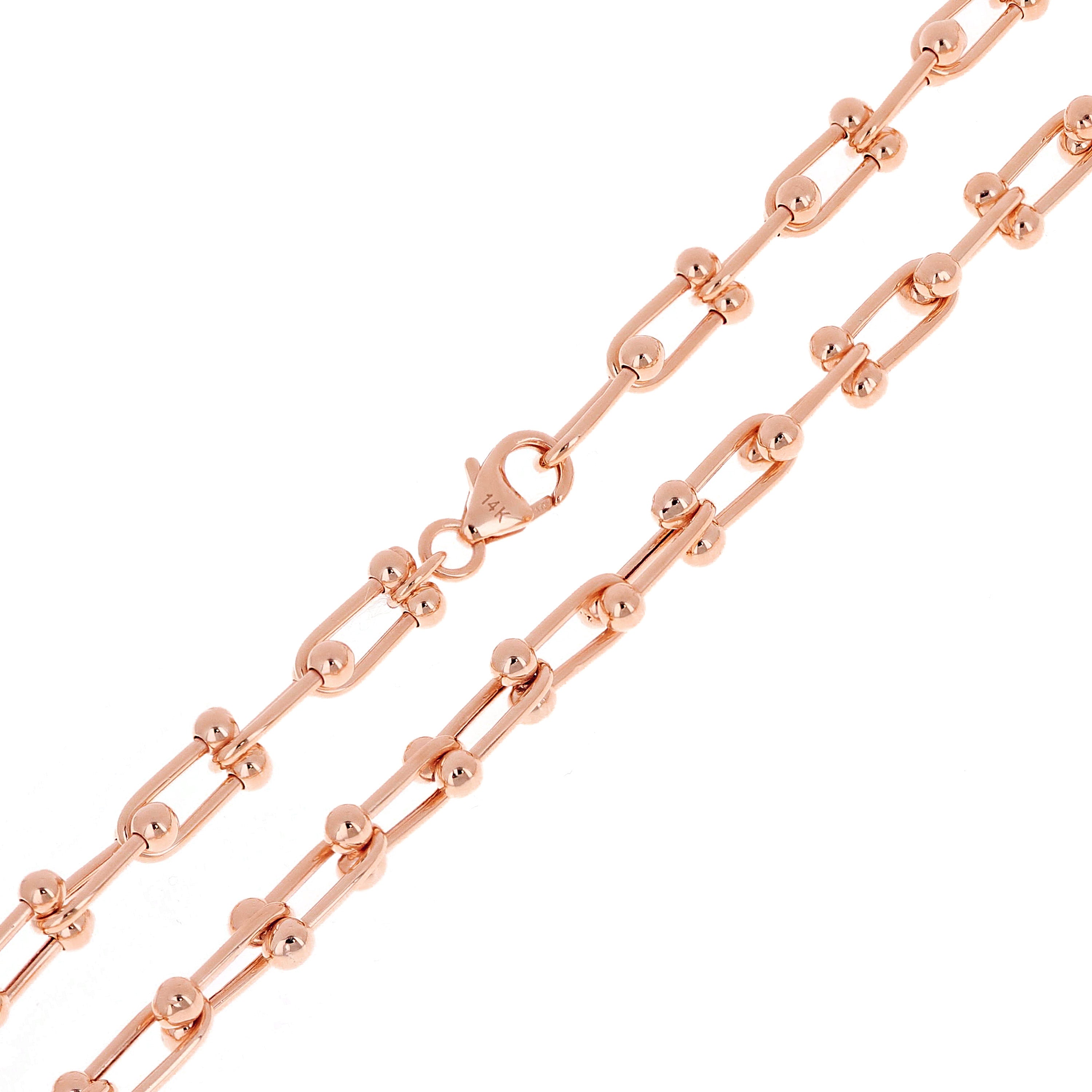 Italian 14k Rose Gold Solid U Shape Hardwear Link Necklace 18" 5mm 13.8 grams - Rose 5mm 18" 13.8 grams