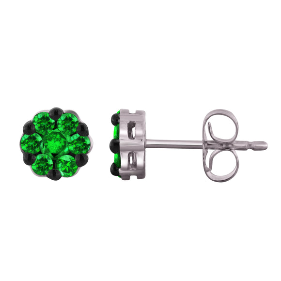 10k White Gold 0.75ctw Green Diamond Cluster Circle Stud Earrings - Green