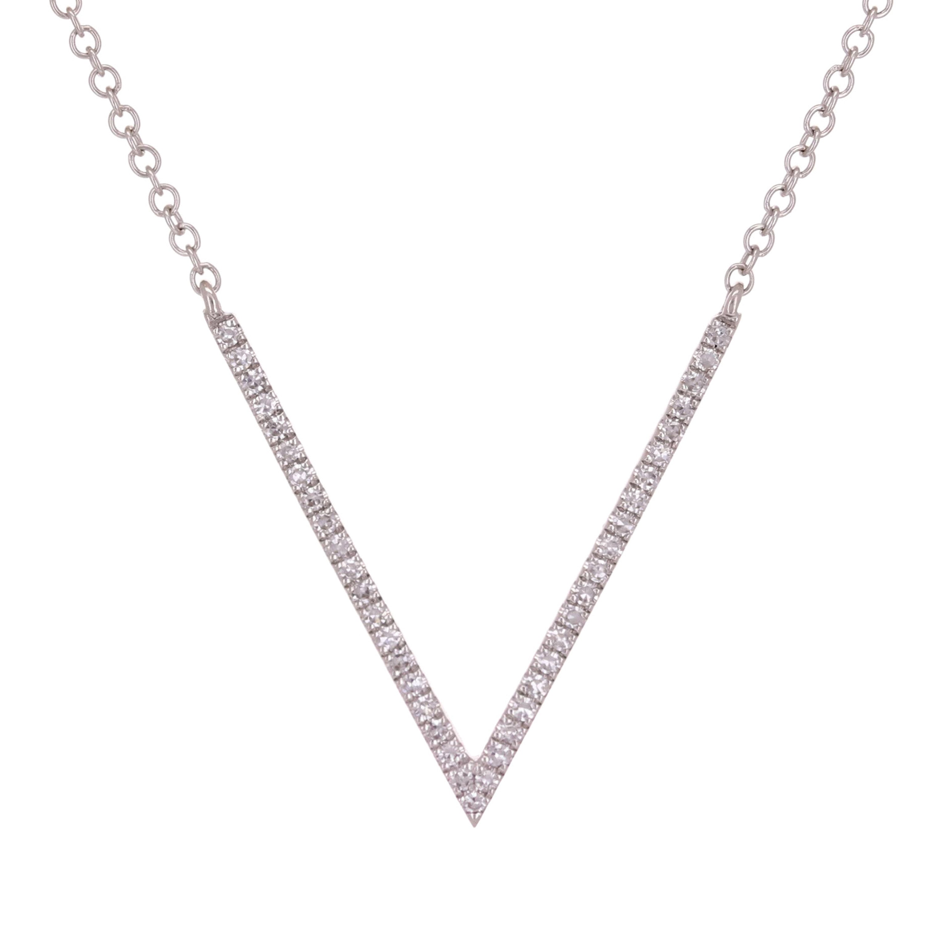 14k White Gold Diamond V Arrow Charm Pendant Necklace Adjustable 16"-22"