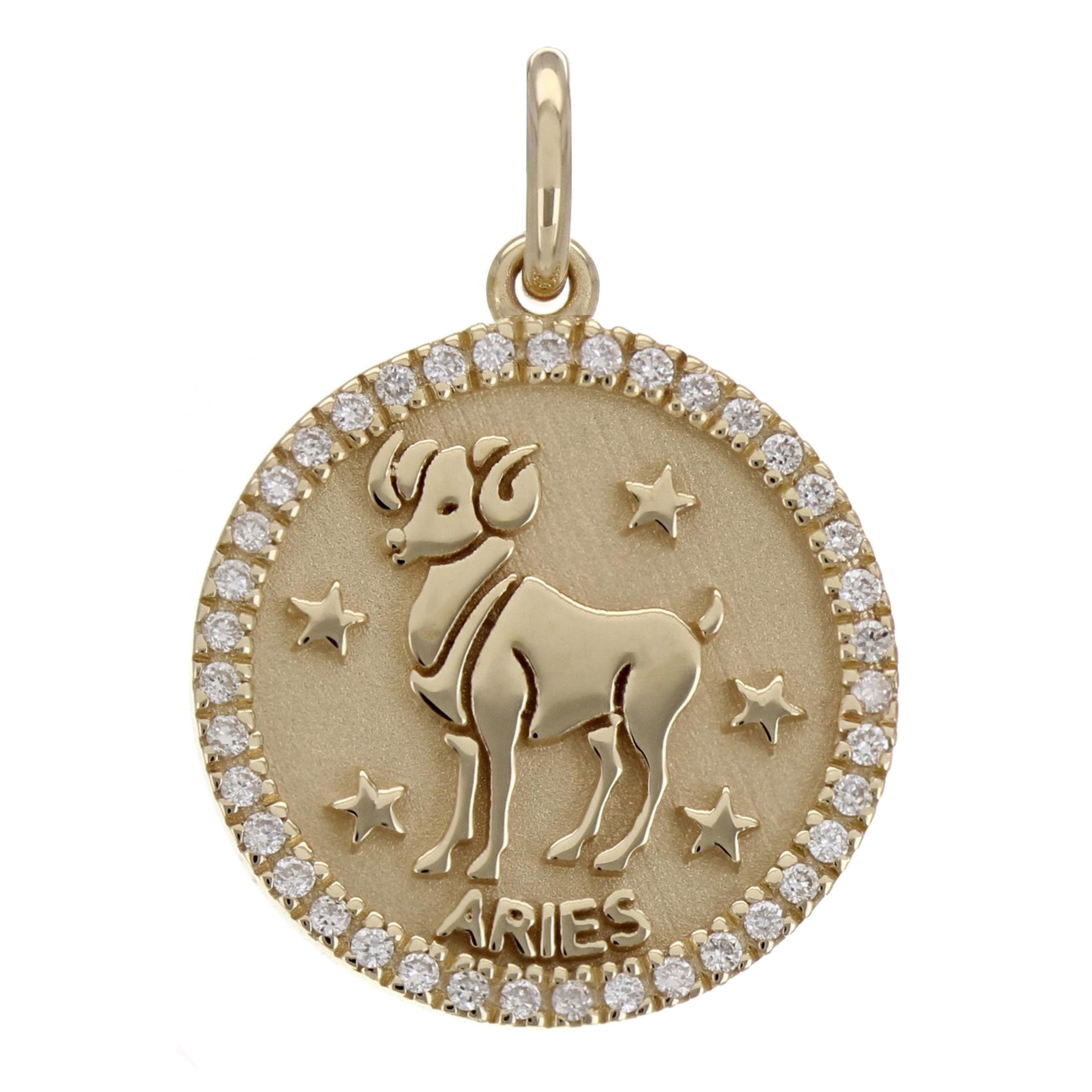 14k Yellow White or Rose Gold Diamond ARIES Zodiac Sign Charm Pendant - Aries,Yellow