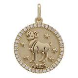 14k Yellow White or Rose Gold Diamond ARIES Zodiac Sign Charm Pendant - Aries,Yellow