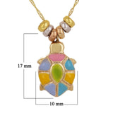 14k Tri Color Gold Enamel Turtle Charm Pendant Singapore Necklace 16"