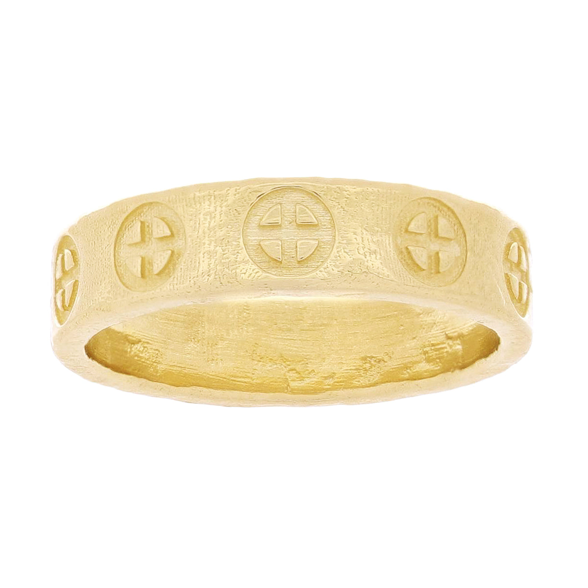 14k Yellow Gold Hammered Sun Cross Ring Size 9 - 5.2mm 6.5 grams