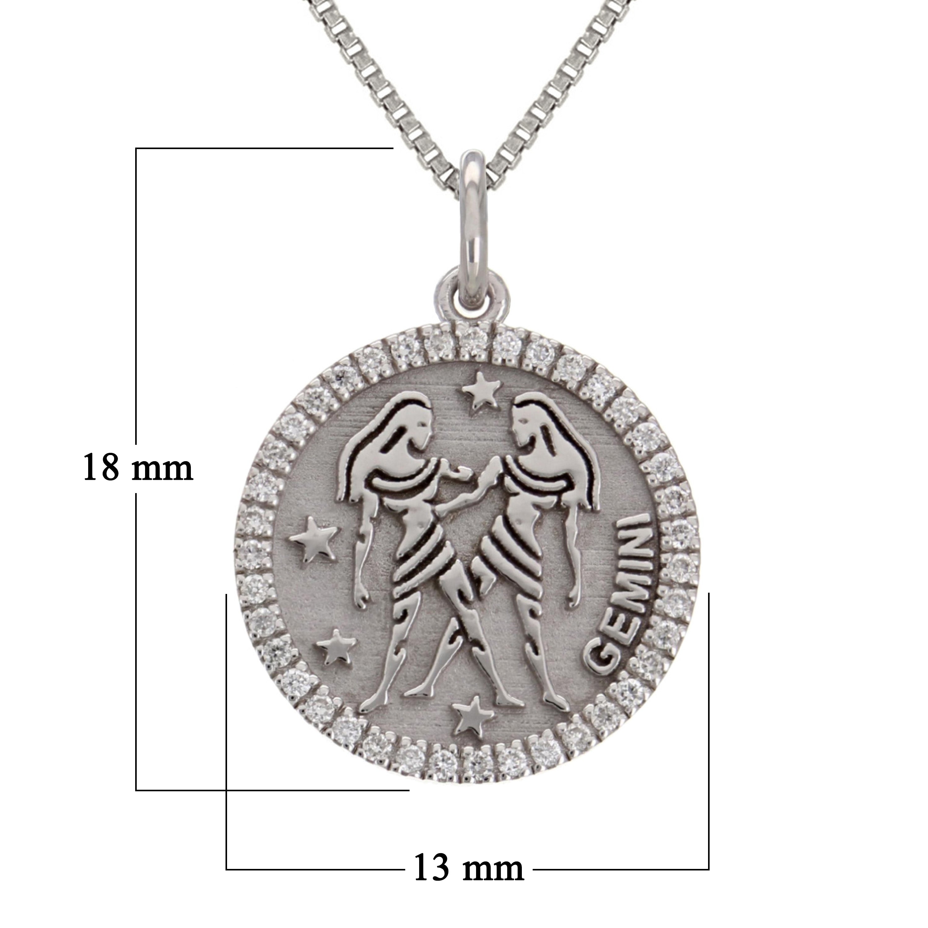 14k White Gold Diamond Zodiac Sign Gemini Pendant Necklace 18" - Gemini,White