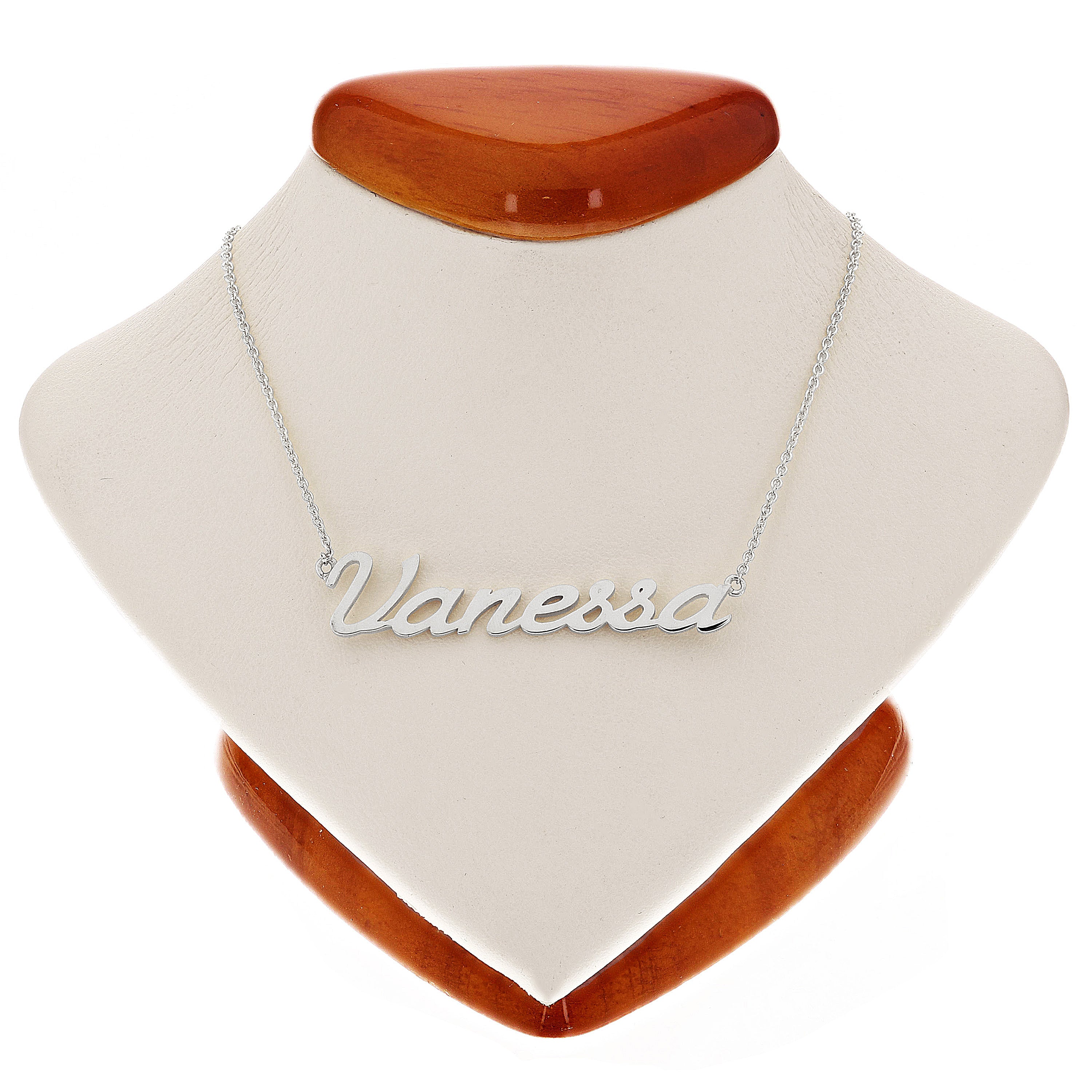 14k White Gold Personalized Script Name Plate Pendant Necklace Adj.16-20" Chain