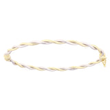 Italian 14k Yellow & White Gold Twisted Hollow Oval Bangle Bracelet