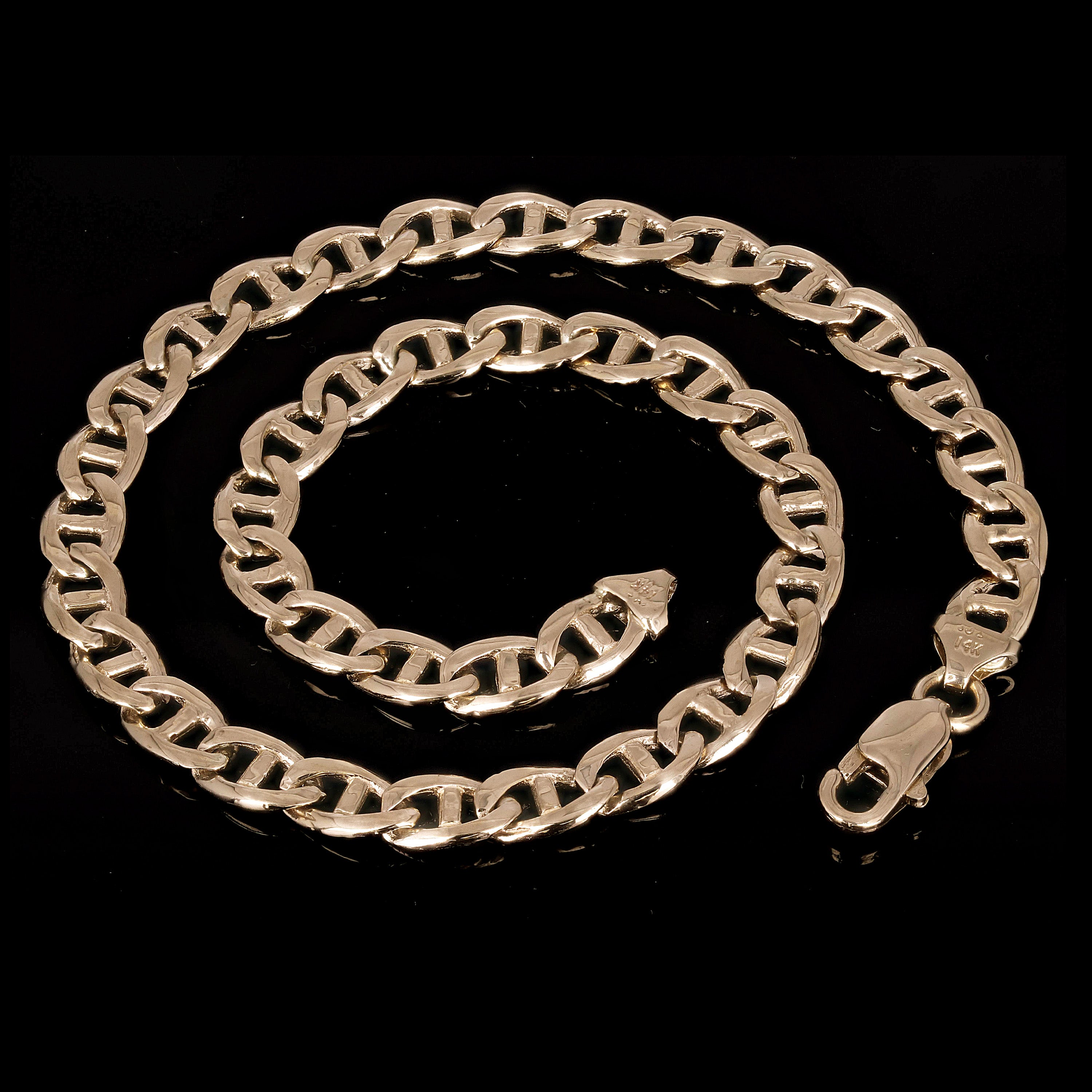 14k Yellow Gold Nugget Gucci Mariner Link Chain Necklace 7.3mm 20" - 28"