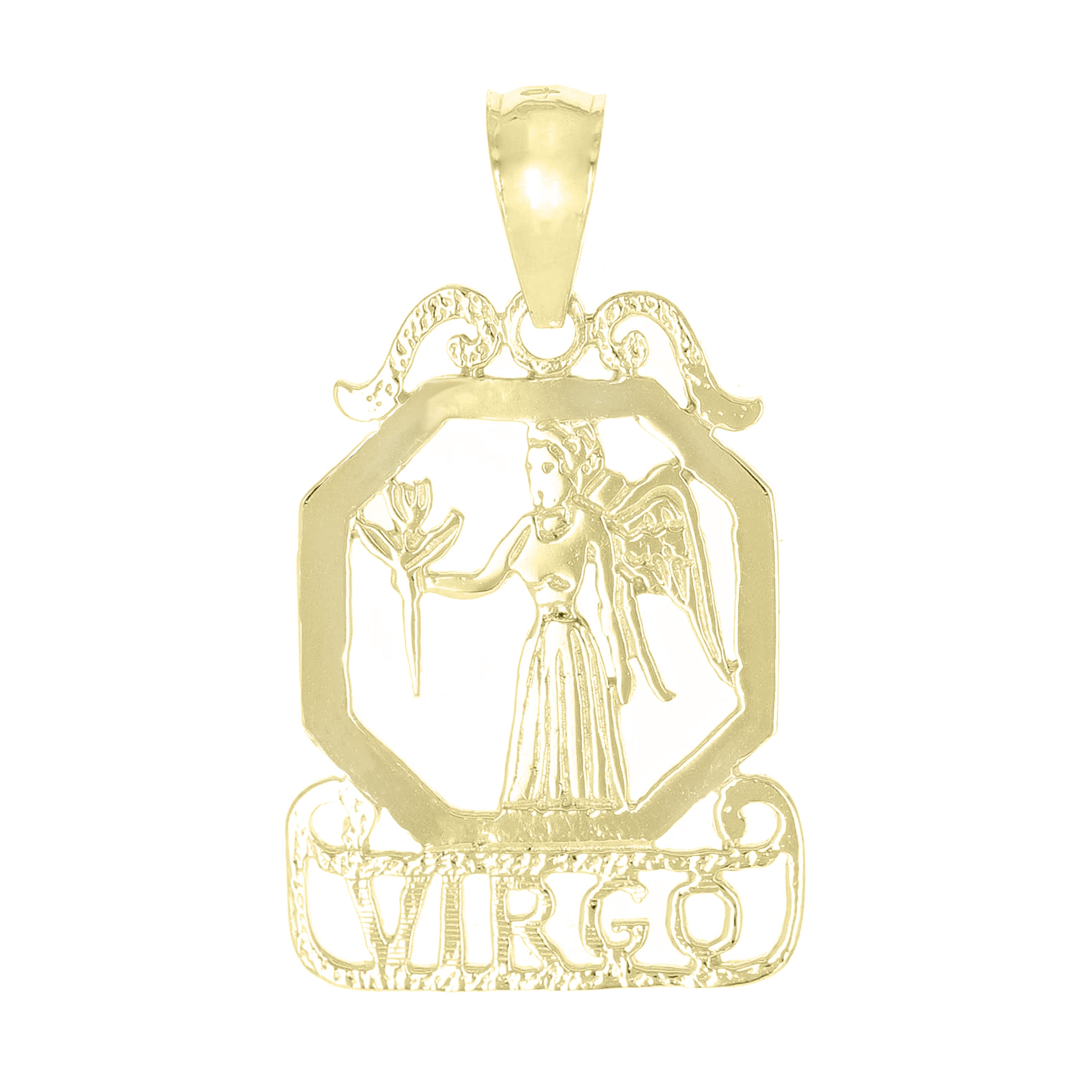 14k Yellow Gold Diamond Zodiac Sign Virgo Pendant - Virgo,Yellow