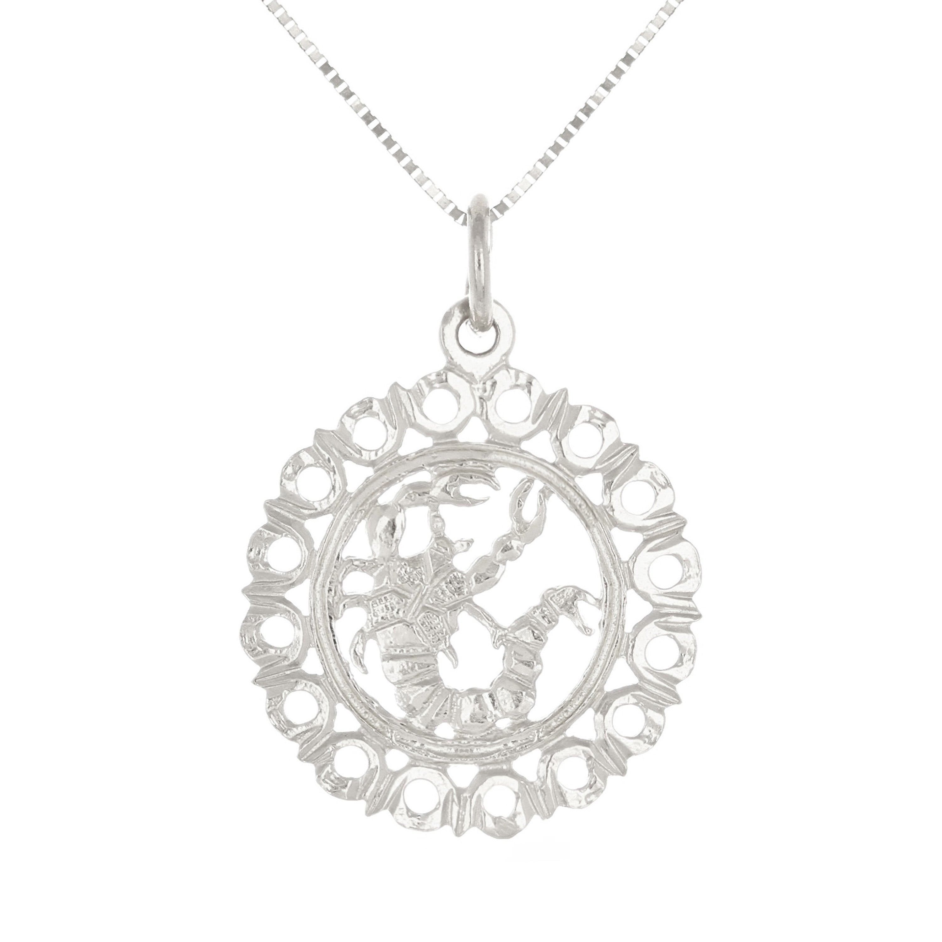 14k White Gold Zodiac Sign Scorpio Pendant Necklace 18" - Scorpio,White