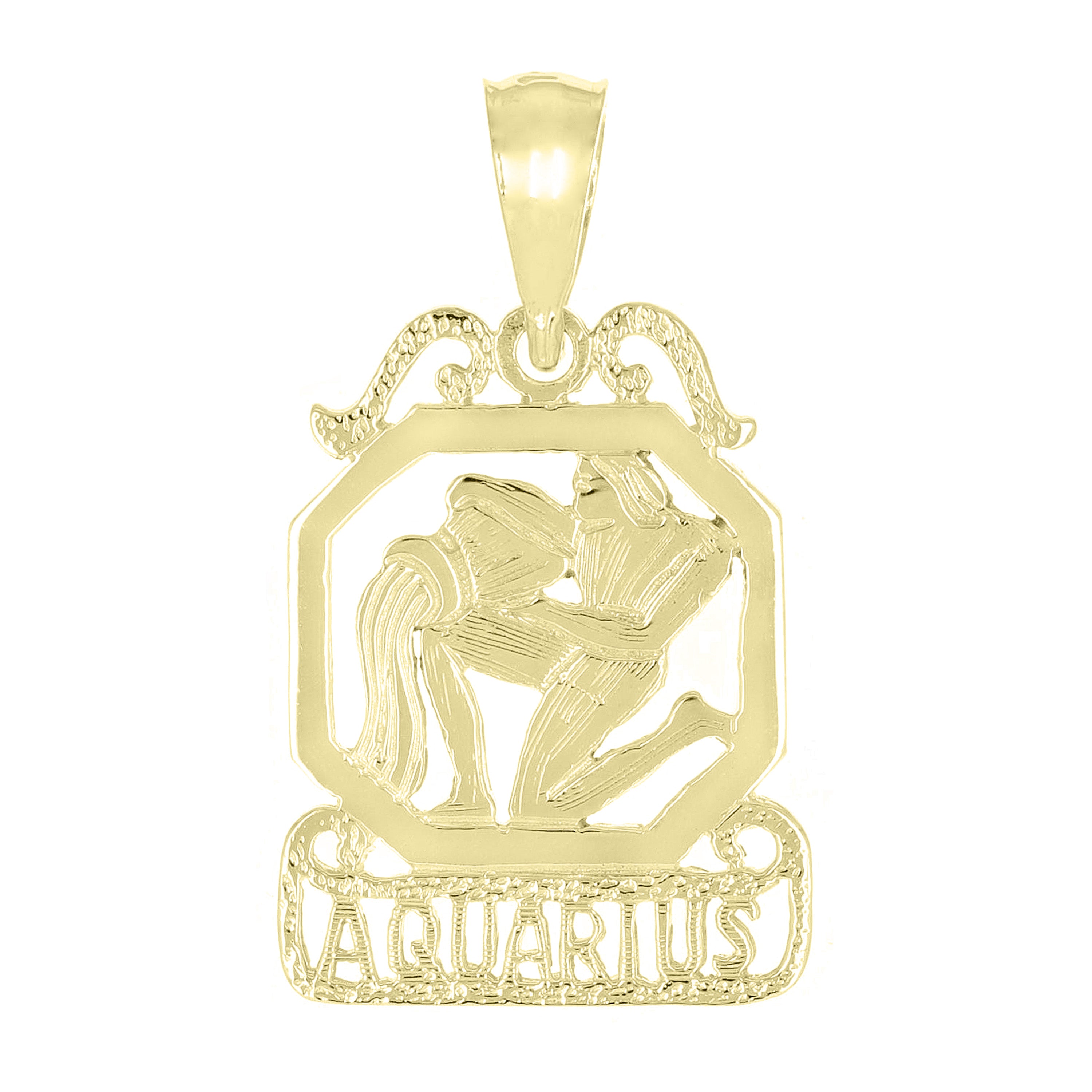 14k Yellow Gold Diamond Zodiac Sign Aquarius Pendant - Aquarius,Yellow