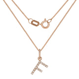 14k Rose Gold Diamond Initial Letter F Charm Pendant Necklace 18" - Letter F,Rose
