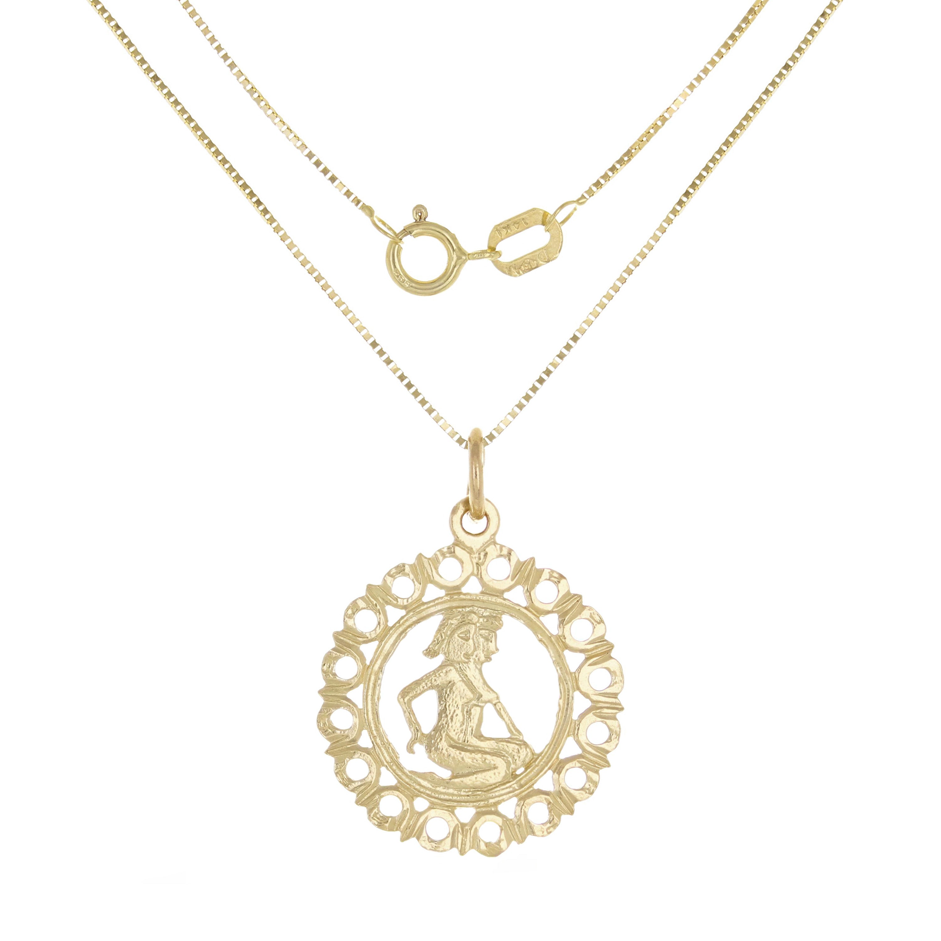 14k Yellow Gold Zodiac Sign Gemini Pendant Necklace 18" - Gemini,Yellow