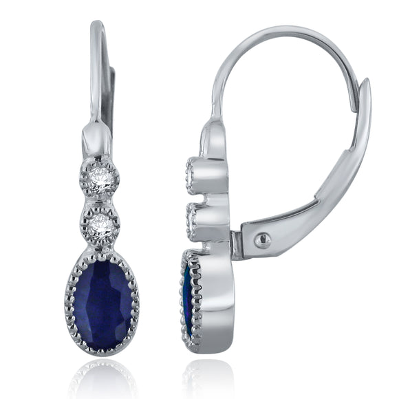 14k White Gold 0.06ctw Sapphire & Diamond 3-Stone Milgrain Drop Earrings - Sapphire