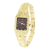 Women's 10k Yellow Gold Nugget Band Wrist Watch Geneve with Diamonds 6.5-7" 24g - 7"