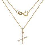14k Yellow Gold Diamond Initial Letter X Charm Pendant Necklace 18" - Letter X,Yellow
