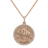 14k Rose Gold  Diamond Zodiac Sign Taurus Pendant Necklace 18" - Taurus,Rose