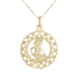 14k Yellow Gold Zodiac Sign Gemini Pendant Necklace 18" - Gemini,Yellow