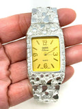 925 Sterling Silver Nugget Link Wrist Watch Geneve Bracelet 7-7.5" 44 grams