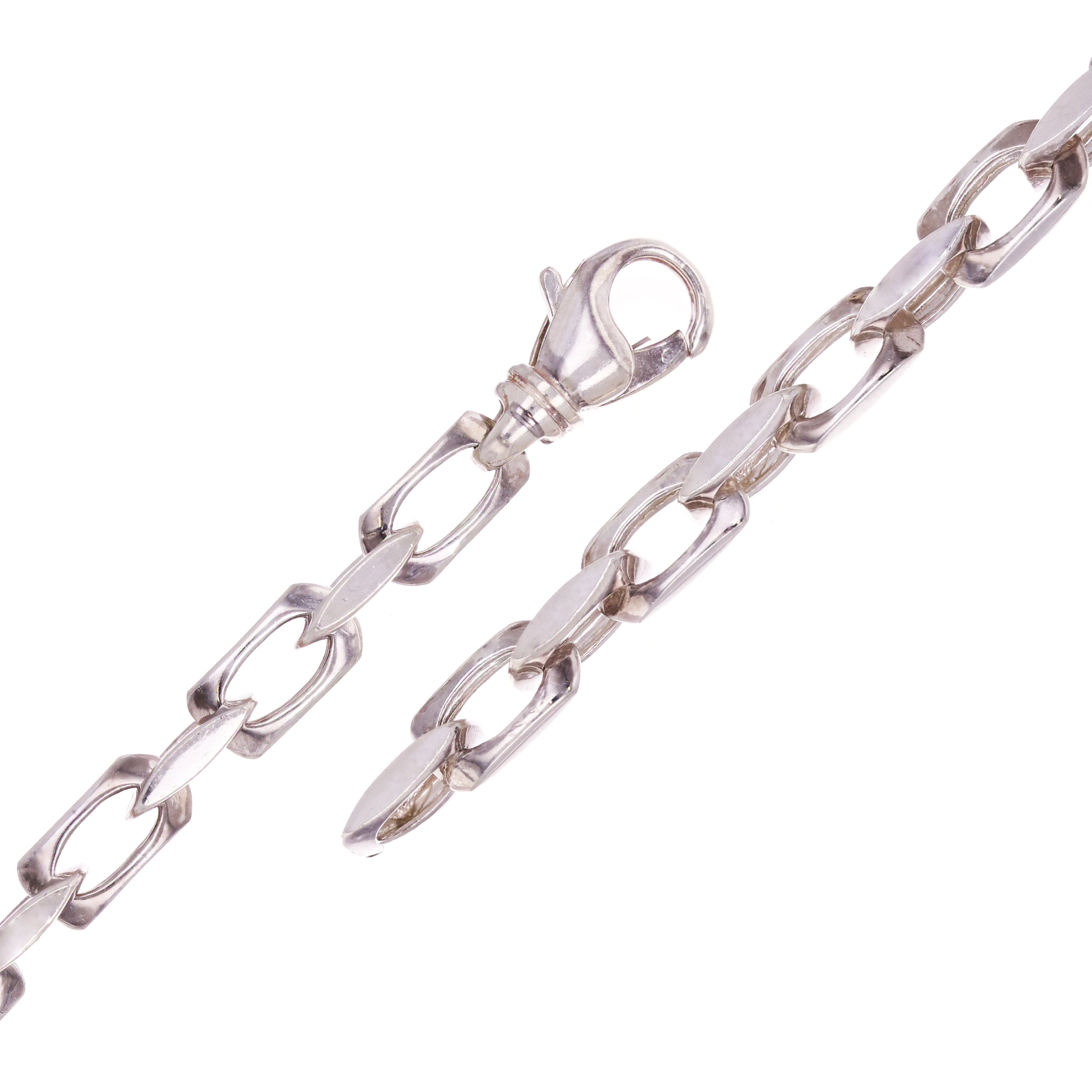 10k White Gold Solid Handmade Rectangle Link Chain Bracelet 7" 5.5mm 24.8 grams - White,7" 24.8 grams