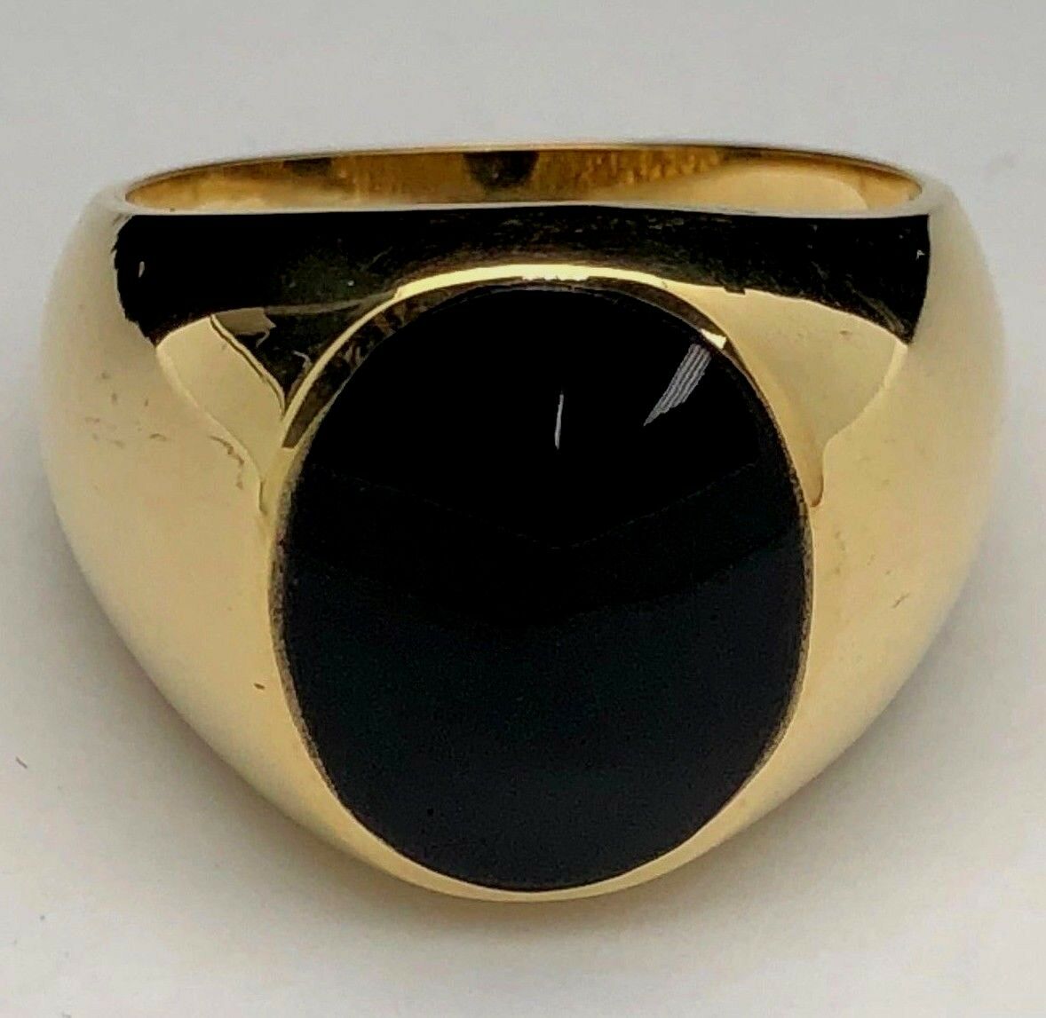 Men's 14k Yellow Gold Oval Black Onyx Ring Size 10 11grams