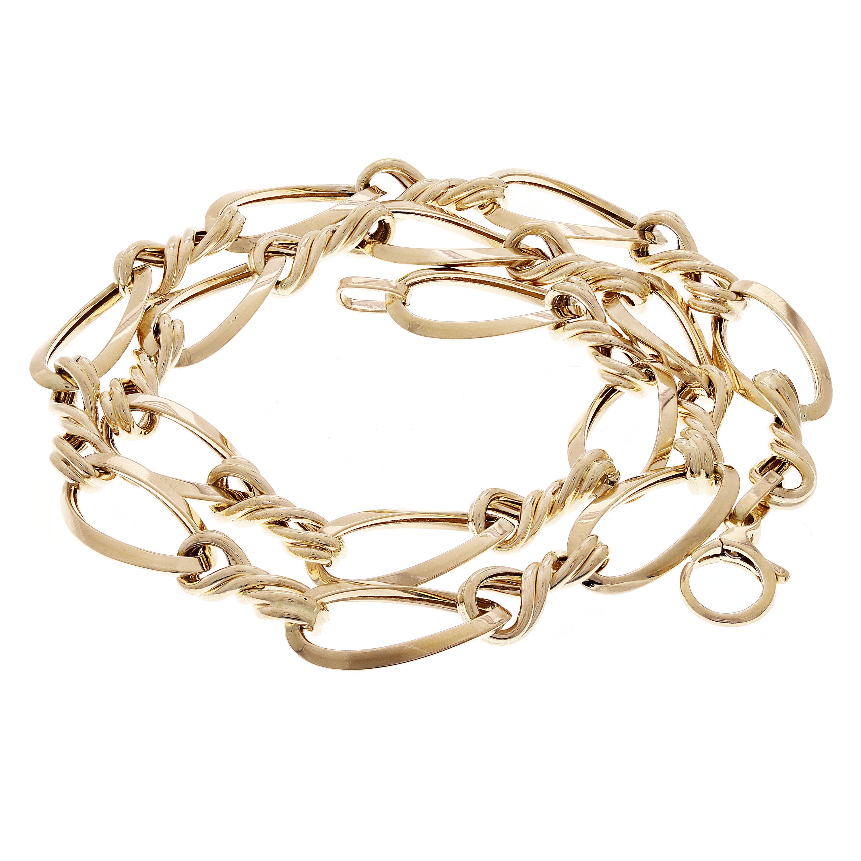 Italian 14k Yellow Gold Hollow Oval Twisted Link Necklace 17.5" - 17"