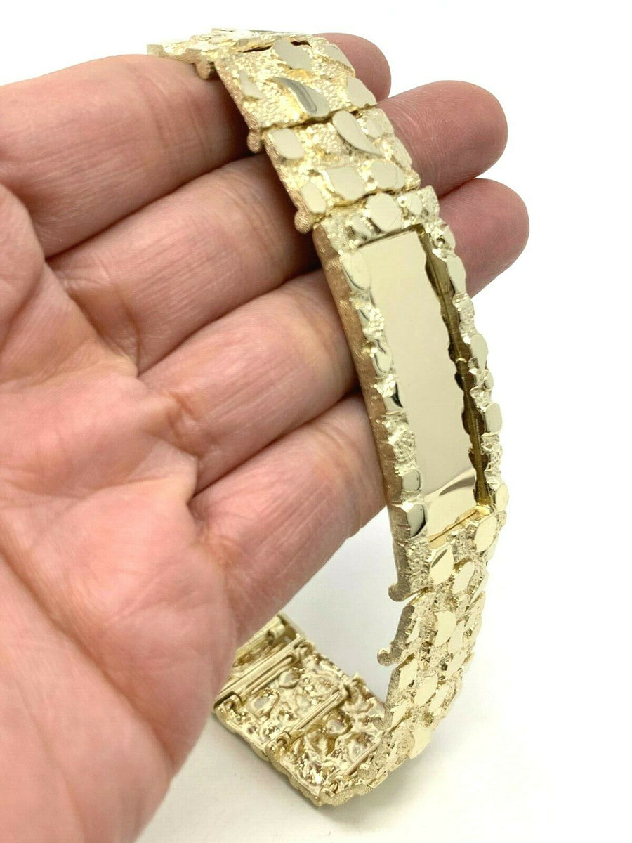Men's 14k Yellow Gold Nugget ID Bracelet 8-8.5