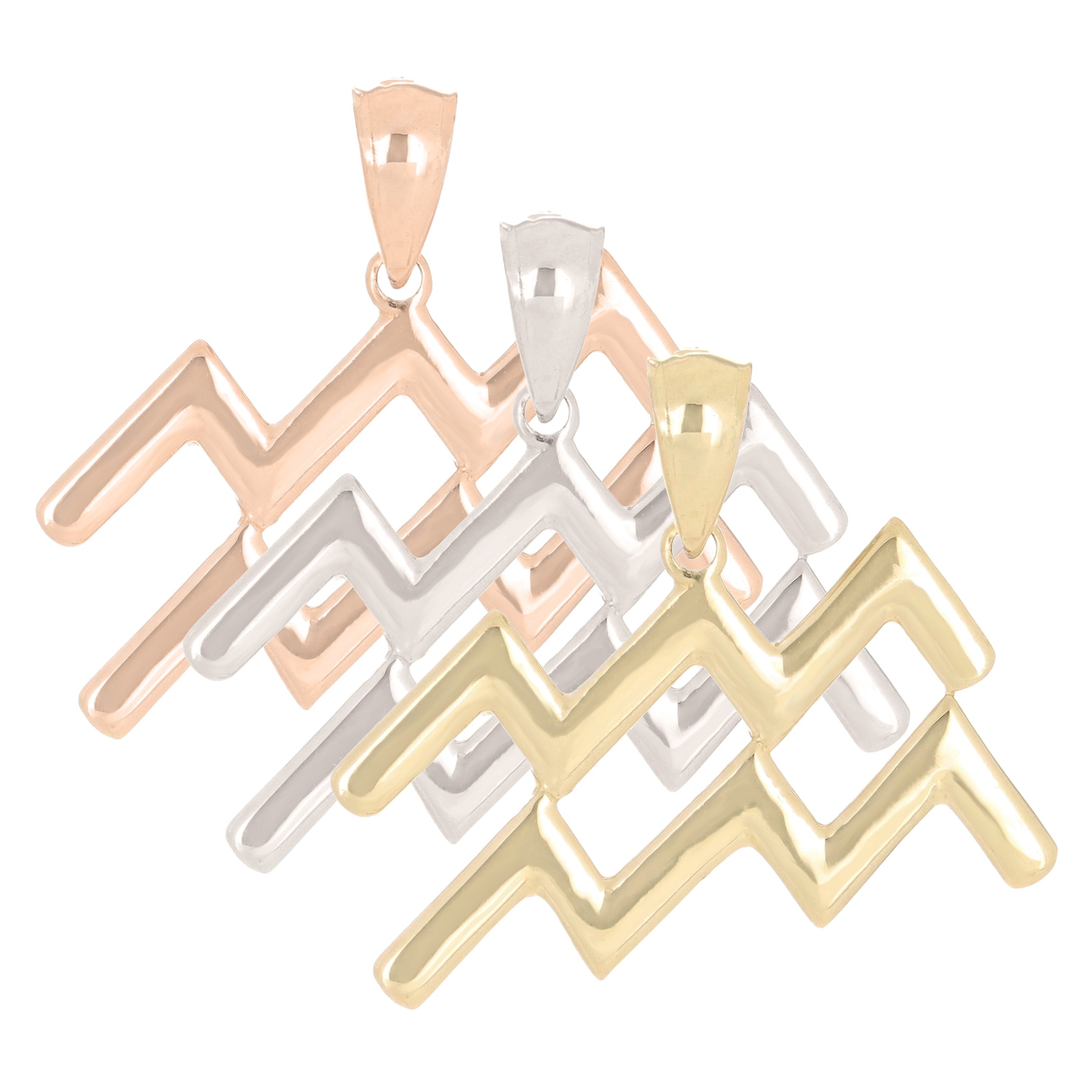 14k Yellow Gold Aquarius Zodiac Sign Charm Pendant - Aquarius,Yellow