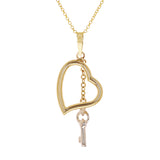 14k Yellow & White Gold Dangle Heart & Key Charm Pendant Necklace 18" Rolo 2.3g
