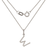 14k White Gold Diamond Initial Letter W Charm Pendant Necklace 18" - Letter W,White