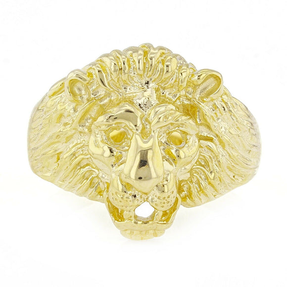Men's 14k Yellow Gold Solid Big Lion Head Open Eyes Ring Size 6 - 6