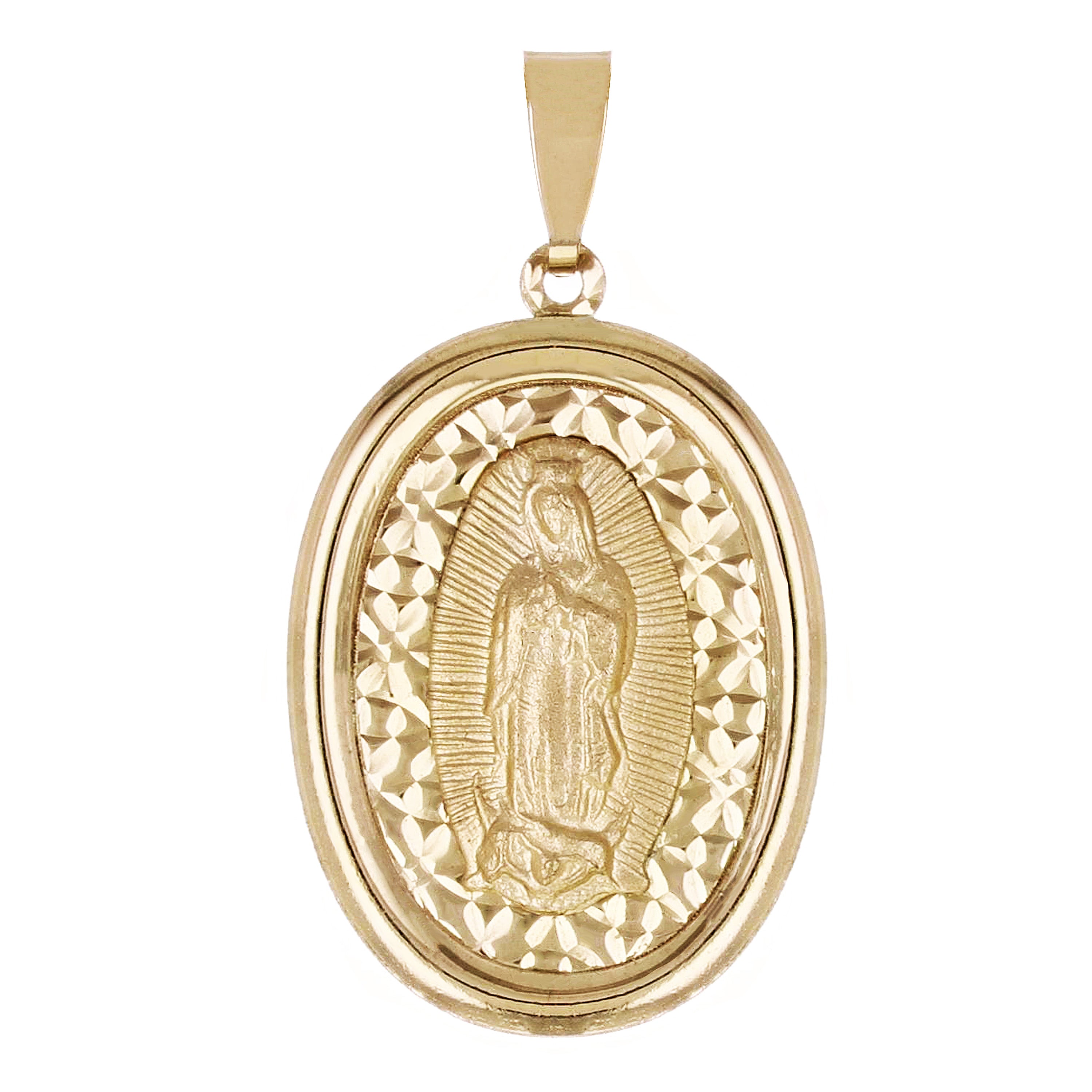 "Italian 14k Yellow Gold Miraculous Medal Oval Charm Pendant 1"" 1.8 grams"