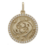 14k Yellow Gold Diamond Zodiac Sign Pisces Pendant - Pisces,Yellow