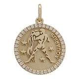 14k Yellow White or Rose Gold Diamond Zodiac Sign Charm Pendant - Aquarius,Yellow