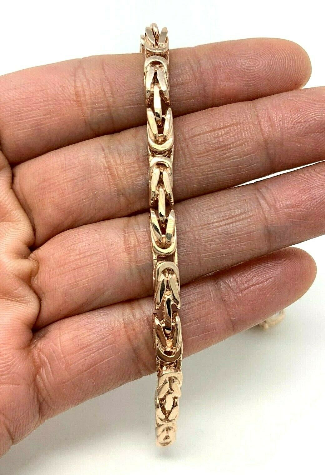 14k Rose Gold Solid Square Byzantine Bracelet Link Chain 9" 4.7mm 27 grams - Rose,9"