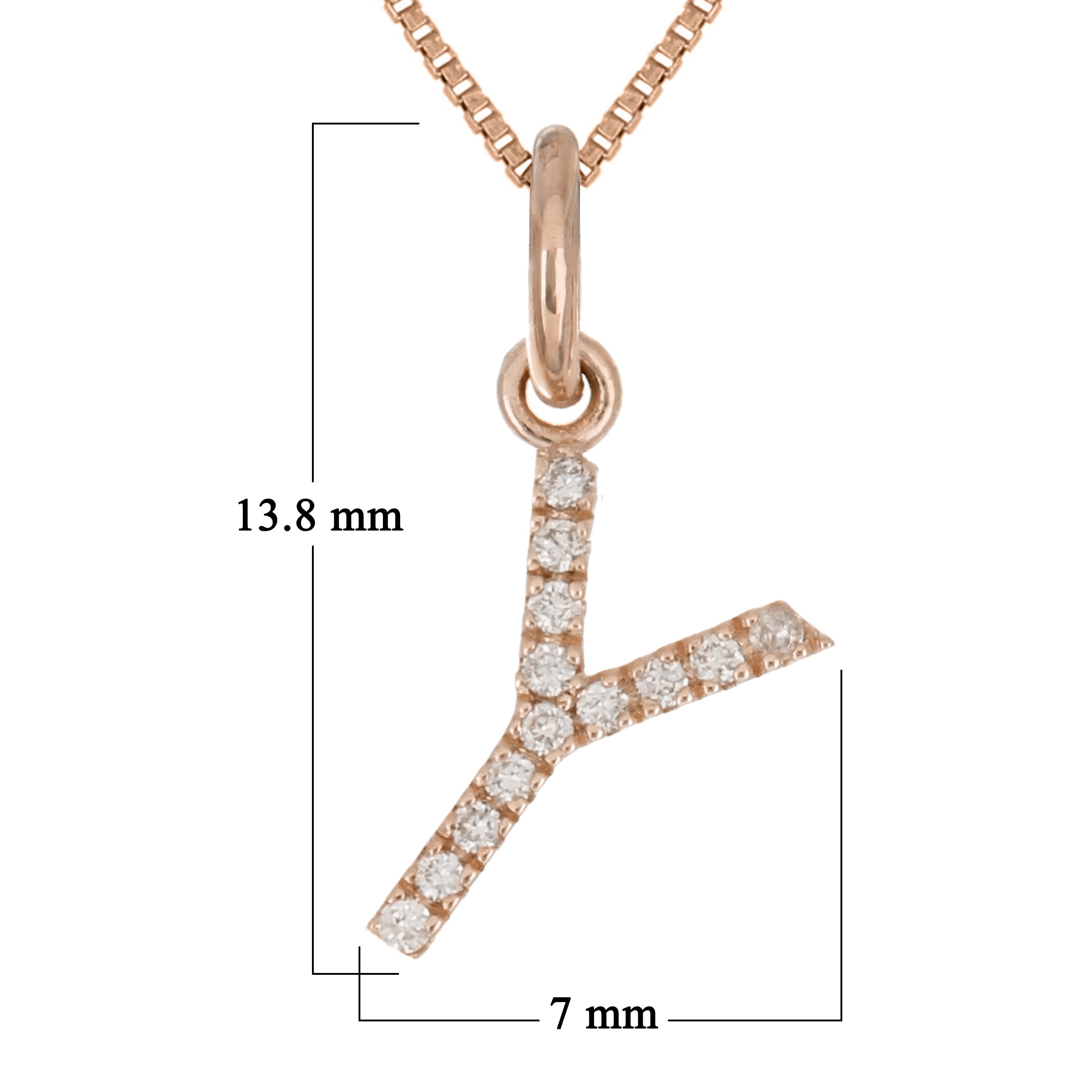 14k Rose Gold Diamond Initial Letter Y Charm Pendant Necklace 18" - Letter Y,Rose