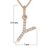14k Rose Gold Diamond Initial Letter Y Charm Pendant Necklace 18" - Letter Y,Rose