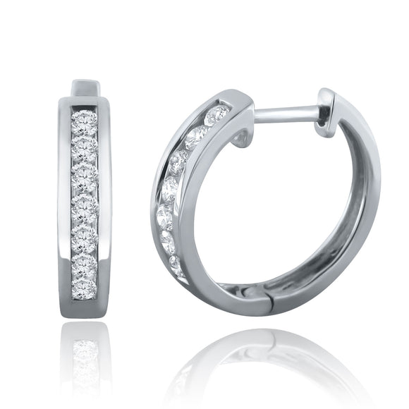 10k White Gold 0.50ctw Diamond Channel Hinged Round Hoop Earrings - 1/2 ctw