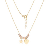 Italian 14k Tri Color Gold Heart & Star Charm Pendant Necklace 17.5" 2.8 grams