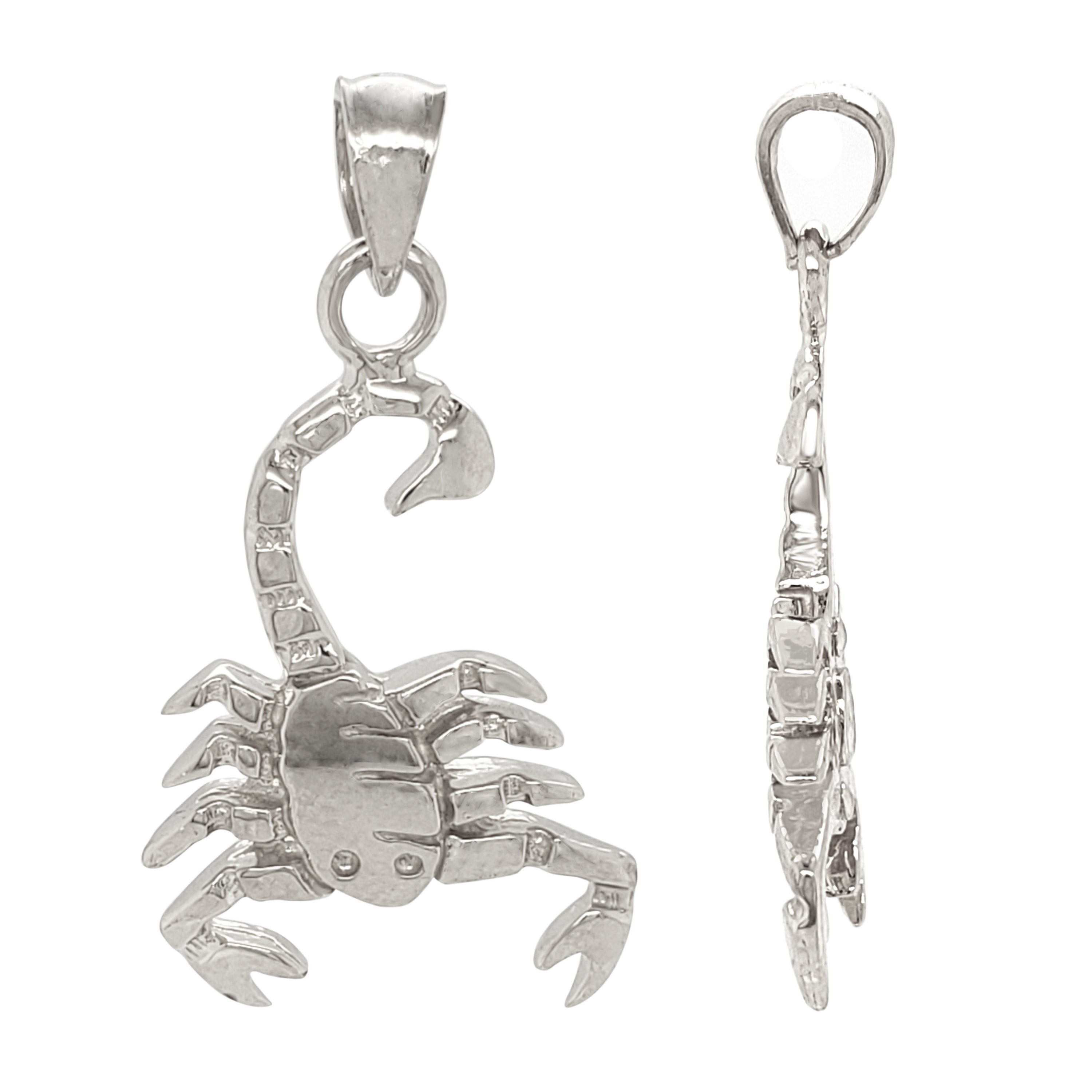 14k White Gold Scorpio Zodiac Sign Scorpion Charm Pendant 1.2" 3.3 grams - White