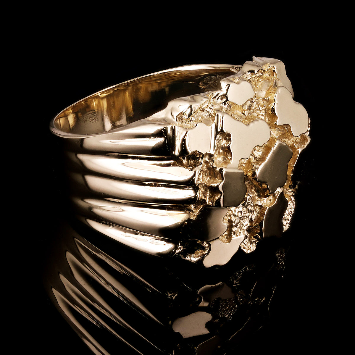 Men's 14k Yellow Gold Solid Heavy Nugget Ring Band 20mm Sizes 7