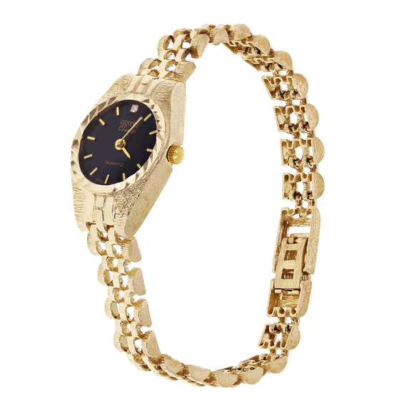 Women's 10k Yellow Gold Watch Link Geneve Diamond Wrist Watch 6-6.5