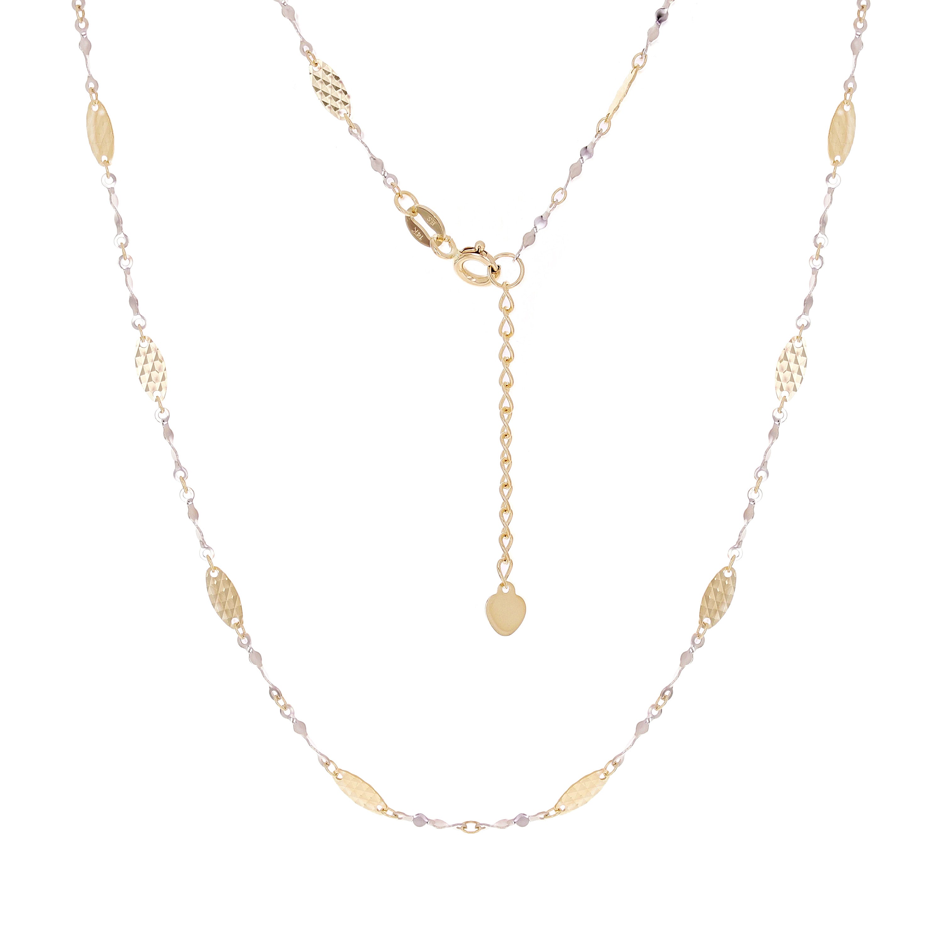 Italian Two Tone Gold Diamond Cut Oval and Twisted Link Necklace 16" 2.4 grams