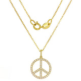 14k Yellow Gold Diamond Peace Sign Pendant Necklace 18" - Yellow
