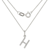 14k White Gold Diamond Initial Letter H Charm Pendant Necklace 18" - Letter H,White