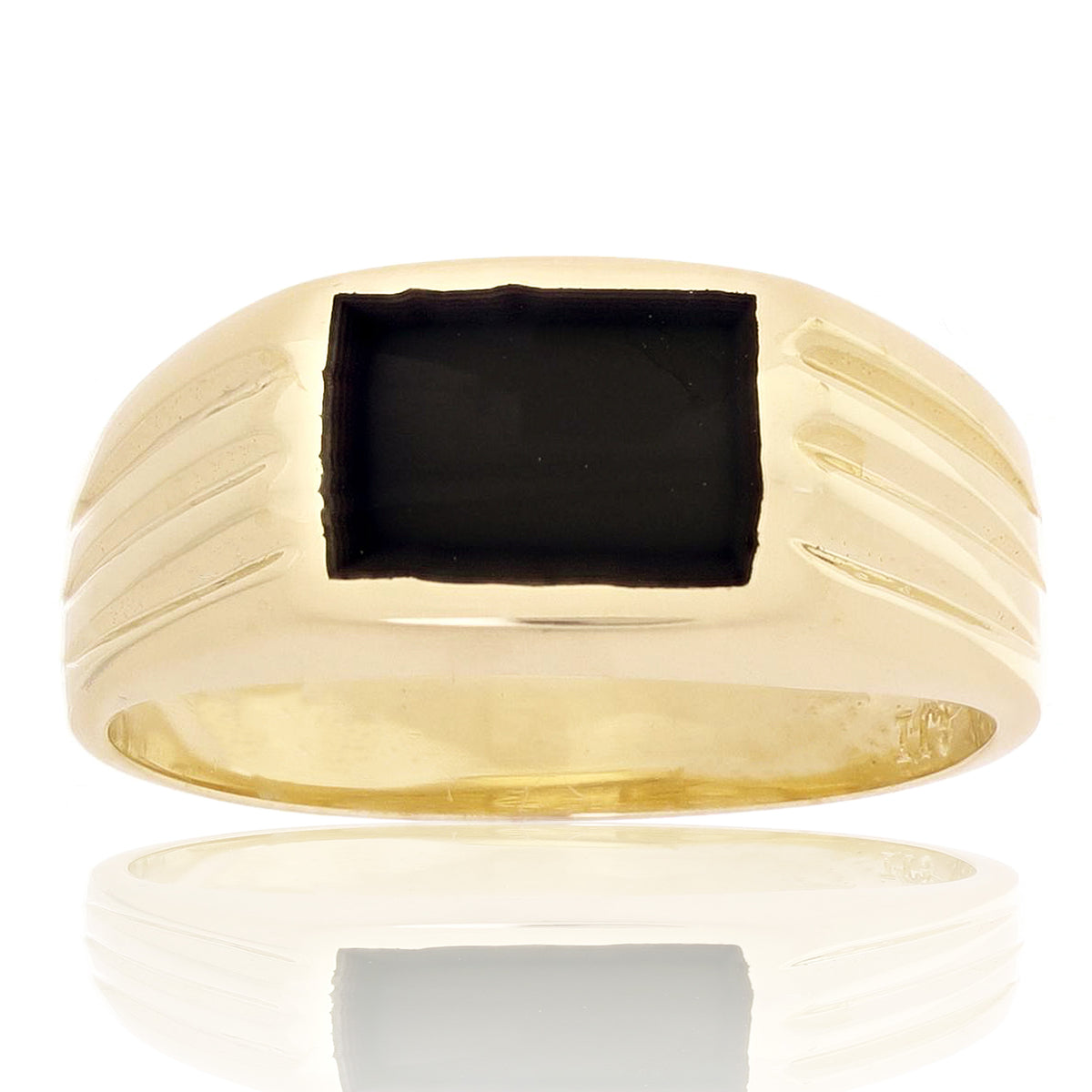 Men's 14k Yellow Gold Solid Square Black Onyx Ring 8.4mm Sizes 5-9