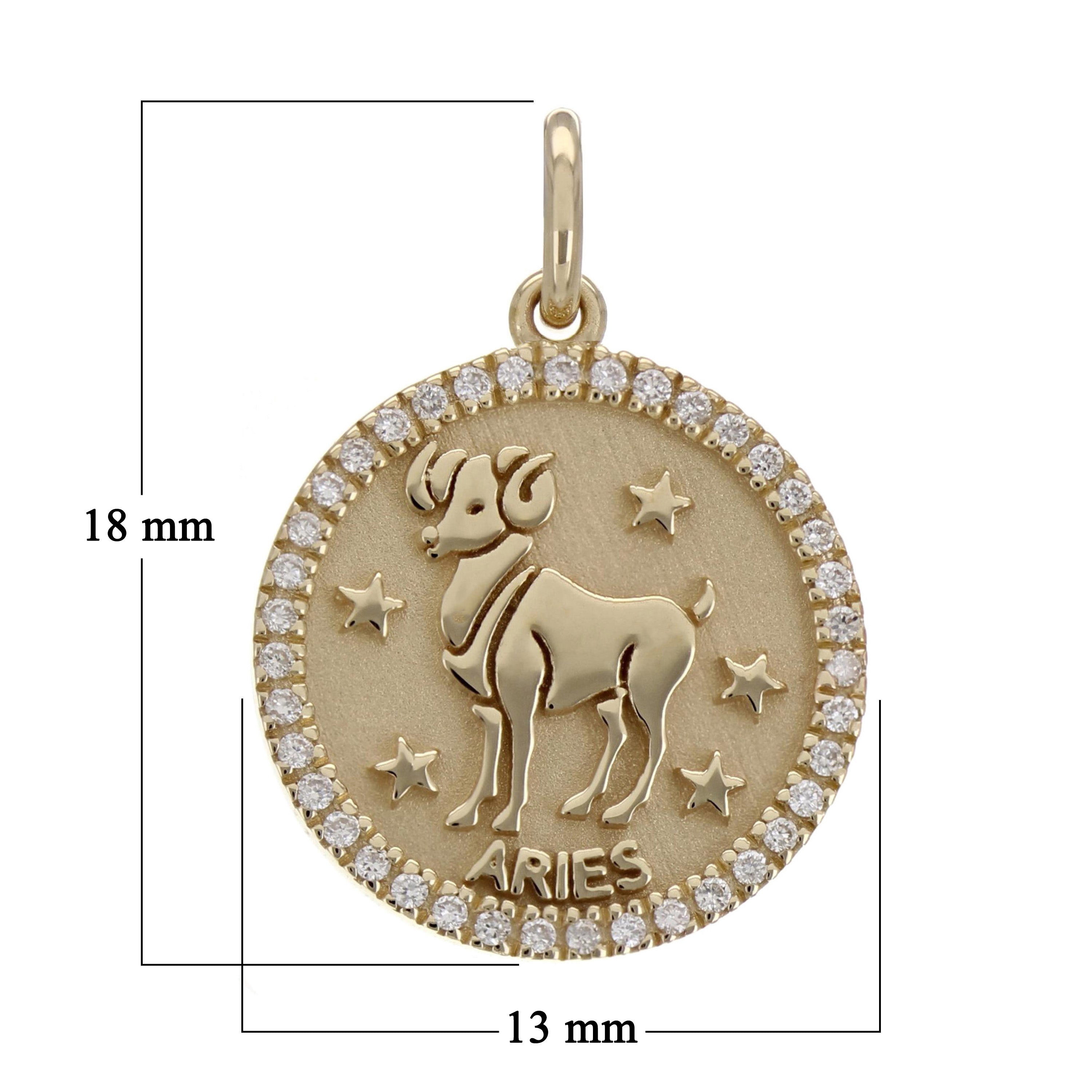 14k Yellow White or Rose Gold Diamond ARIES Zodiac Sign Charm Pendant - Aries,Yellow