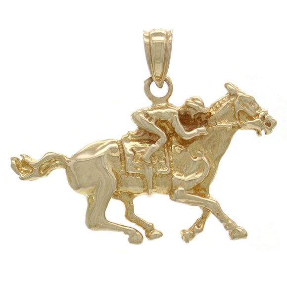 14k Yellow Gold Solid Running Jockey Horse Charm Pendant 3 grams - Yellow